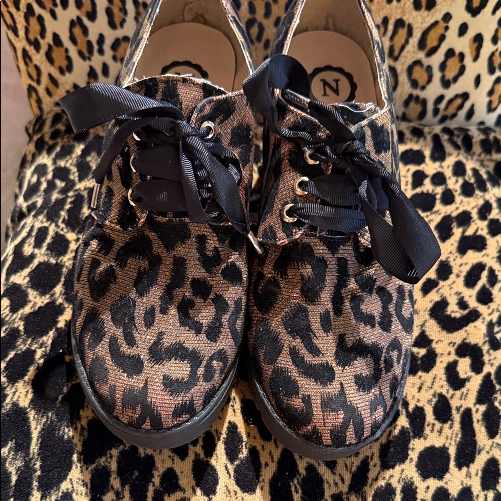NAILA Leopard Print Heels with Black Accents